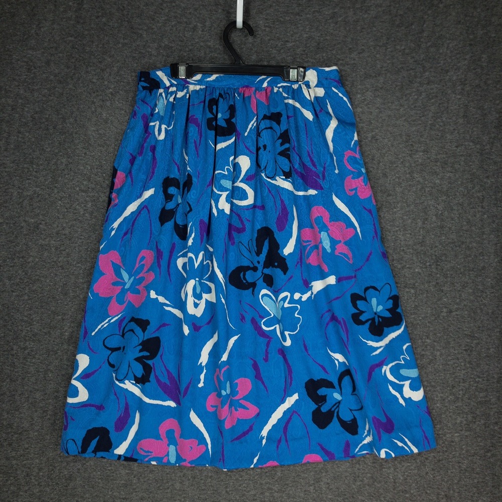 Vintage Handmade Knee Length Skirt 30" Waist Women's Size 10-12 Blue Pink Floral